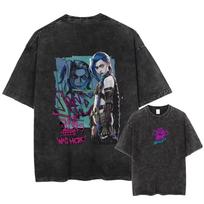 Karštas Anime Arcane Jinx Išplėšyti Marškinėliai Retro Beždžionės Grafiti Marškinėliai Vyrams Moterims Apvalia Kaklo Spausdinti Marškinėliai Viršūnės Vasaros Trumpomis Rankovėmis 2XL gray