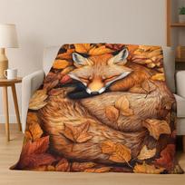 Fairy Tale Fox Cartoon Flannel Blanket Soft Warm Throw Blanket for Bedroom Living Room Bed Travel Camping Picnic Gift kids 75x90cm brown