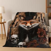 Fairy Tale Fox Cartoon Flannel Blanket Soft Warm Throw Blanket for Bedroom Living Room Bed Travel Camping Picnic Gift kids 75x90cm