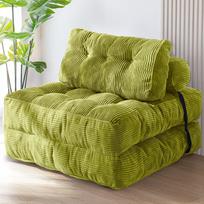 Sulankstoma sofa-lova, transformuojamas miegama kėdė su pagalve, nešiojama išlankstoma kėdė-lova, patogus grindų sofos poilsio kampelis svetainei, miegamajam (Green,85*85*75cm) žalia