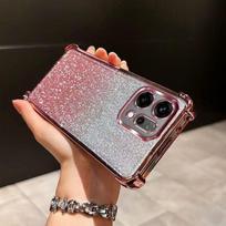 Madingas blizgantis permatomas telefono dėklas Reno 15 14 13 Pro Max F OPPO A6X A5X A3X A80 A60 A40/M Keturių kampų smūgiams atsparus apsauginis dangtelis Reno 13F 4G 5G rožinė