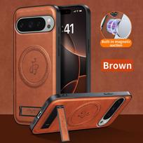 Prabangus Premium Odinis Magnetinis Telefono Dėklas Google Pixel 10 Pro XL 10 9 Pro 8A 7A, Nematoma Atrama, Smūgiams Atsparus Apsauginis Dangtelis Google Pixel 9 Pro XL ruda