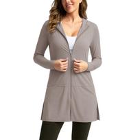 Women's Casual Hooded Long Sleeve Loose Fit Lightweight Zip Up Sun Protection Jacket Plus Size Cover Up Outerwear S chaki