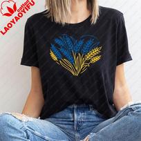 Ukrainos marškinėliai Ukrainietiška Širdis Vėliavos Spalvos Marškinėliai Ukrainos Kviečių Marškinėliai Paprasti Atsitiktiniai Kasdieniniai Unisex Medvilniniai Viršutiniai Drabužiai L black