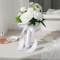 Nuotakos puokštė ilga rankinė dirbtinės vestuvių gėlės su juostelės kaspinėliu Faux gėlė 6206 white