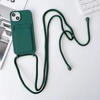 Crossboby Dirželis Virvė Telefono dėklas su Kortelių laikikliu iPhone 17 16 E 15 14 13 12 11 Pro Max Telefonui Kaklo Dirželis Minkštas Silikoninis Dangtelis iPhone 15 Pro tamsiai žalia spalva