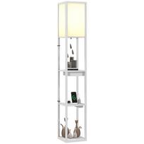 Floor Lamp with 3-tier Shelf, Foot Switch, USB Ports, MDF, White 26 x 26 x 159 cm balta