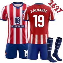2627 Dryžuoti klubo marškinėliai Nr. 19 Alvarez 7 Li Gangren Atletico Madrid Namų Futbolo Apranga 26