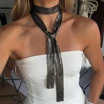 Skystas metalinis tinklinis šalikėlis-karoliai moterims Auksinis grandinėlės apvyniojamas kaklaraištis Ilgas lariatas Choker Elegantiški vakariniai papuošalai white