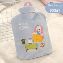 Thickened Explosion-Proof Hand Warmer Bag for Students, Hot Compress for Warming the Waist, Abdomen, and Stomach, Cute and Super Soft Hot Water Bag Blue Bunny 900ml mėlyna