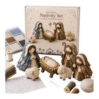 Kalėdinė atminimo siuvimo rinkinys Betliejaus scenos mozaikos DIY rinkinys, audinių amatai suaugusiems, religinė dygsniuota rankdarbių rankų darbo namų dekoracija, sezoninė F