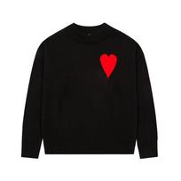 Unisex Knit Sweater With Embroidered Heart Motif Crew Neck Loose Fit Cotton Blend Casual Workwear Style Medium juoda