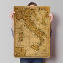 Senovinis Italijos žemėlapio plakatas Individualūs senoviniai metaliniai ženklai Sienų menas Retro skardinė plokštelė vyro urvo kambario dekoracijoms Dekoras 20x30cm（7.8x11.8inch） brown