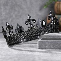 Vyriška auksinė lelija su kristalais karūna - Senovinė karališka filigraninė tiara jaunikio vestuvėms, išleistuvėms, cosplay, Helovinui, gimtadienio šventei gray