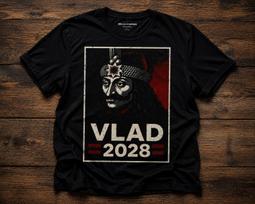 Vlad the Impaler for President 2028 T-Shirt, Political Satire Tee, Vlad Tepes Dracula Horror Graphic 140 black