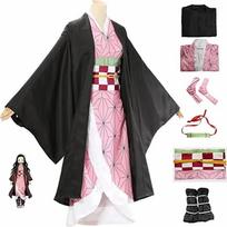 Anime Nezuko Cosplay Kamado Nezuko Cosplay Kostiumas Nezuko Perukas Uniforma su Aksesuarais Suaugusiems Vaikams Helovino Karnavalo Kostiumai 120 rožinė