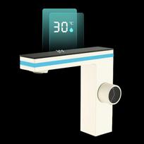 All-Copper Digital Display Basin Faucet with Ambient Lighting for Hot and Cold Water in Bathroom Sink Excludes water inlet hose white