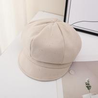 Minimalist Solid Color Peaked Cap With Rhinestone Decoration For Women Winter Autumn Big Head Size One Size beige