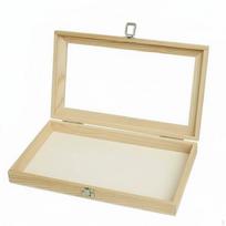 Medinė dėžutė su skaidriu dangteliu Metalinis užraktas Medinis stiklinis viršus Daugiafunkcinė eglės saugykla Wood beige