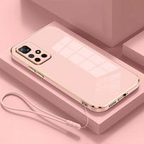 Skirtas Xiaomi Redmi 10 dėklui Redmi 10 2022 telefono dėklui Redmi 10 Prime 2022 dangtelis Redmi 10 Luxury Square padengimas smūgiams atsparus galinis dangtelis Redmi 10&Case & Strap šviesiai rausvos spalvos