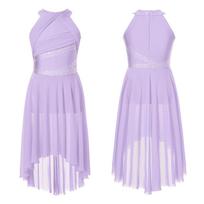 Vaikų mergaičių lyriška Lotynų Amerikos šokių suknelė be rankovių putojanti krištolinis triko baleto šokių drabužiai 13-14 Years levanda