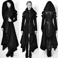 Cosplay moteriška viduramžių suknelė Ragana Britų retro stiliaus vidutinio ilgio paltas Trench Coat paltas su gobtuvu M black