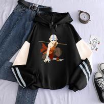 Karštas anime avataras The Last Airbender Aang Fighting Graphic Printed Gobow Men Moterų Didesnio dydžio gobtuvai Harajuku Unisex megztinis L balta/juoda