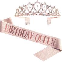Gimtadienio sash Tiara karūnos rinkinys moterims, miela gimtadienio šventės dekoravimo dovana Birthday Queen rožinė