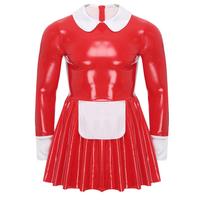 Vyrų tarnaitės vaidmenų apranga Latekso kombinezonas prancūziškas tarnaitė Uniforma Crossdressing Sissy apatinis trikotažas Puošni suknelė Anime Cosplay vakarėlis L raudona