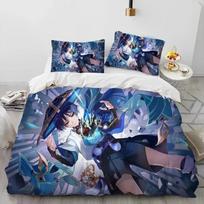 Anime Genshin Impact žaidimo patalynės komplektas berniukams mergaitėms dvigulė karalienės dydžio užvalkalas antklodei pagalvės užvalkalas lovai vaikai suaugę namų tekstilė EU Single 135x200cm gray