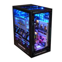 „Pasidaryk pats“ knygų kampelio rinkinys Miniatiūrinis lėlių namelis su LED šviesa 3D galvosūkio modelis, medinės knygų lentynos statymas, žaislas, skirtas suaugusiems, gimtadienio dovana style 5 blue