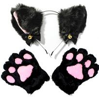 1 rinkinys mielas katės ausų plaukų dėvėjimo letenų pirštinės mergaičių anime cosplay kostiumas pliušinis varpelis katės kailio ausų plaukų juosta naktinio vakarėlio klubo galvos juostos black
