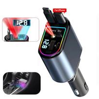 4 viename automobilinis įkroviklis 120W PD+USB greitasis įkroviklis su 2 ištraukiamais kabeliais, atmosferos lempute, žvaigždės viršutine lempute, greito įkrovimo adapteris IOS ir Android telefonams