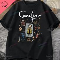 Coraline Marškinėliai Helovinas Coraline Marškinėliai Siaubingi Geriausi Coraline Filmui Vintažinis Retro Siaubo Grafinis Spaudas Suaugusiųjų T-shirt Medvilninis Marškinėlis S gray