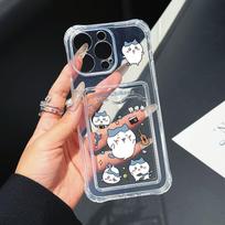 Chiikawas Hachiwares telefono dėklas, skirtas iPhone 16 15 14 Plus 13 12 Mini 11 Pro Max X Xs XR 7 8, su kortelės kišenėle, minkštas skaidrus dangtelis For 7 or 8 or SE2020