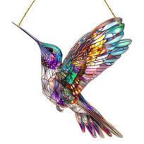 Akrilinis Spalvingas Kolibris Saulės Gaudyklė Kabantis Pakabukas su Virvele Lengvai Montuojamas Paukščio Langų Rankdarbiai Kabanti Dekoracija 15x15cm C