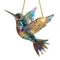 Akrilinis Spalvingas Kolibris Saulės Gaudyklė Kabantis Pakabukas su Virvele Lengvai Montuojamas Paukščio Langų Rankdarbiai Kabanti Dekoracija 15x15cm J beige