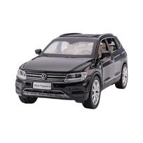 1/32 Volkswagen Tiguan L SUV Žaislinio automobilio modelis Diecast lydinio miniatiūra Atitraukiamas Garsas ir šviesa Kolekcija Dovana vaikams Berniukams Vaikui juoda