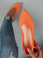 Dizainerio moteriški smailianosiai plokščiapadžiai batai Vienspalviai megzti slip-on batai Laisvalaikio kvėpuojantys balerinos moteriški mokasinai 40 orange