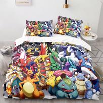 Pokemon Pikachu Patalynės Komplektas 3D Namams Antklodės Užvalkalas Miegamojo Dekoras Vaikams Berniukui Mergaitei Antklodės Užvalkalas Karalienės Karaliaus Dydis 260x240cm-3pcs gray