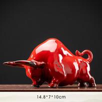 Keraminė Volstrito Jaučio Statulėlė Jaučio Kovos Bizono Skulptūra Namų Dekoras Gyvūno Figūrėlė Biuro Stalas Feng Shui Ornamentai Dovana red