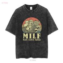 Man I Love Fungi MILF T Shirt Magic Mushroom Cottagecore Toadstool Funny Fungus Lover long or short sleeves vintage Washed Soft M black