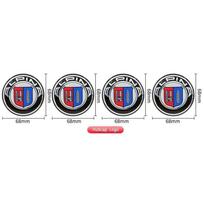Automobilio logotipų aksesuarai, 82 mm priekinio variklio dangčio logotipas + 74 mm galinis ženklelis + 68 mm ratlankio dangtelis + 45 mm vairo lipdukas BMW ALPINA. black