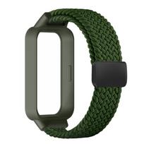 Nertas dirželis+PC dėklas Xiaomi mi band 9 8 active sportiniams priedams magnetinis nailoninis apyrankė correa+Dėklas Redmi band 3 2 For Mi Band 9 active armijos žalia spalva