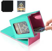 Holds 100+ Trading Card Deck Box for MTG Commander Display with 2 Dividers Game Sports Card Storage Box PU Magnet Deck Case blue
