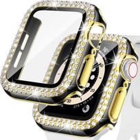 Stiklas+Dangtelis Apple Watch dėklui 40mm 44mm 45mm 41mm iWatch Priedai Deimantas+Ekrano apsauga Apple watch serija 3 5 6 SE 7 8 41mm series 7 8 9 black