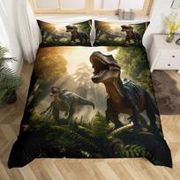 Animacinis dinozauras Antklodės užvalkalas Pilnas Karalienės dydžio Dinozaurų raštas Antklodės užvalkalas Berniukams Vaikų miegamojo Mielas gyvūnų pasaulis Patalynės komplektas EU Single(135x200cm) black