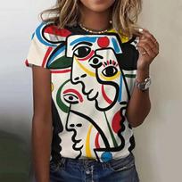 Picasso abstraktūs 3D paveikslai Vintažiniai Elegantiški Moteriški Marškinėliai Trumpomis Rankovėmis Mados Tendencija Marškinėliai Laisvalaikio Stilius Moteriški Drabužiai M black
