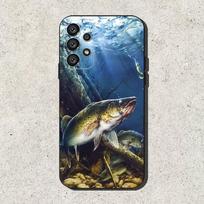Karpinė žvejyba Žuvis Telefono dėklas Samsung S25,S24,S21,S22,S23,S30,Ultra,S20,Plus,Fe,Lite,Note,10,9,5G Juodas dangtelis Samsung S205G gray