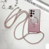 Dirželis Magnetinis dėklas Samsung S25 Ultra Galaxy S24 FE S21 S26 S22 S23 Plus A56 Belaidis Blizgus Padengimas Per petį Dirželis Dangtelis S24 gray